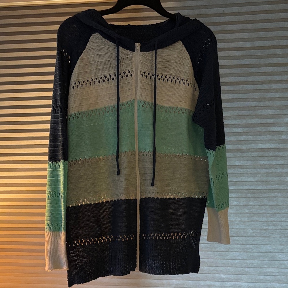 Striped Hooded Zippered Cardigan